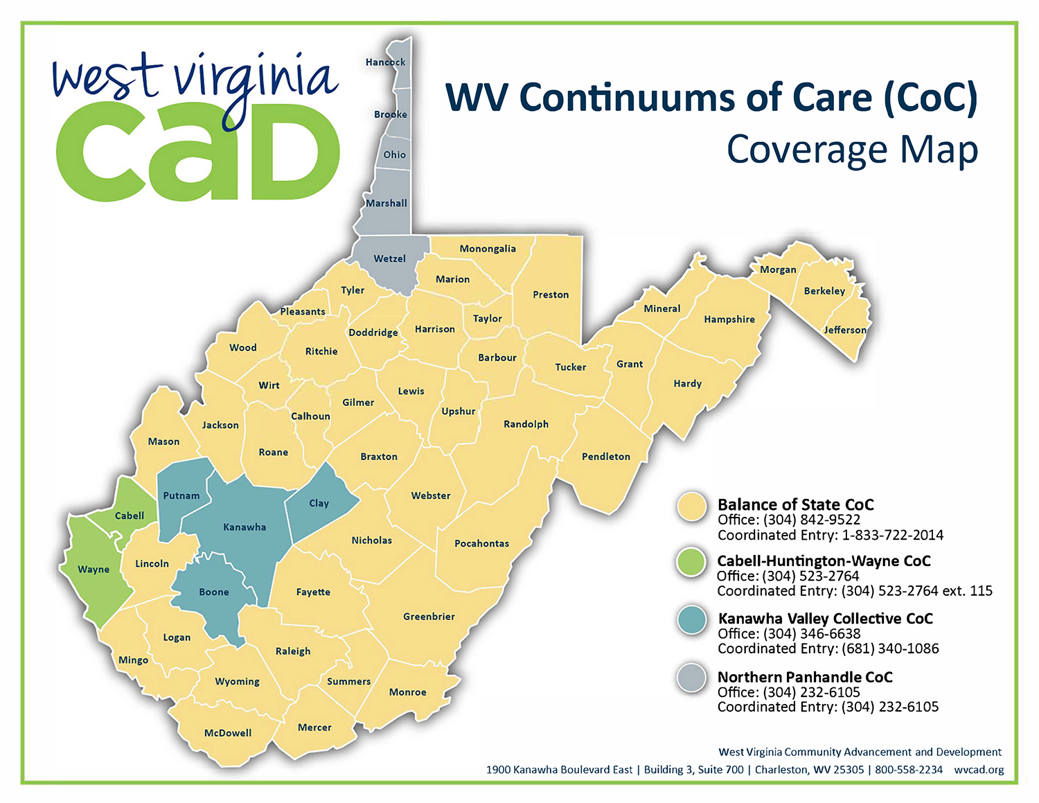 WV Continuums of Care (CoC) Coverage Map